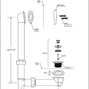 Westbrass 597144-62 14" Poly Tubular Bath Waste & Overflow Assembly with 2-Hole Faceplate and Pull to Open Drain Plug, 1-Pack, Matte Black