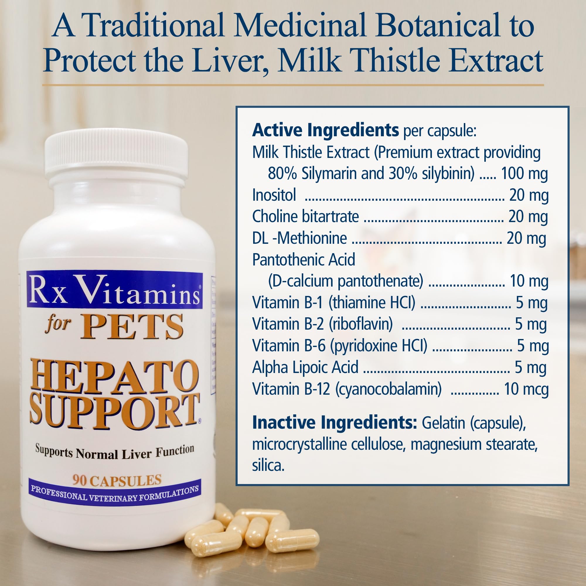 Rx Vitamins Hepato Support for Dogs & Cats - Milk Thistle Supplement for Pets - 100mg Milk Thistle for Healthy Liver Function - Silymarin Capsules for Pets - 90 ct.