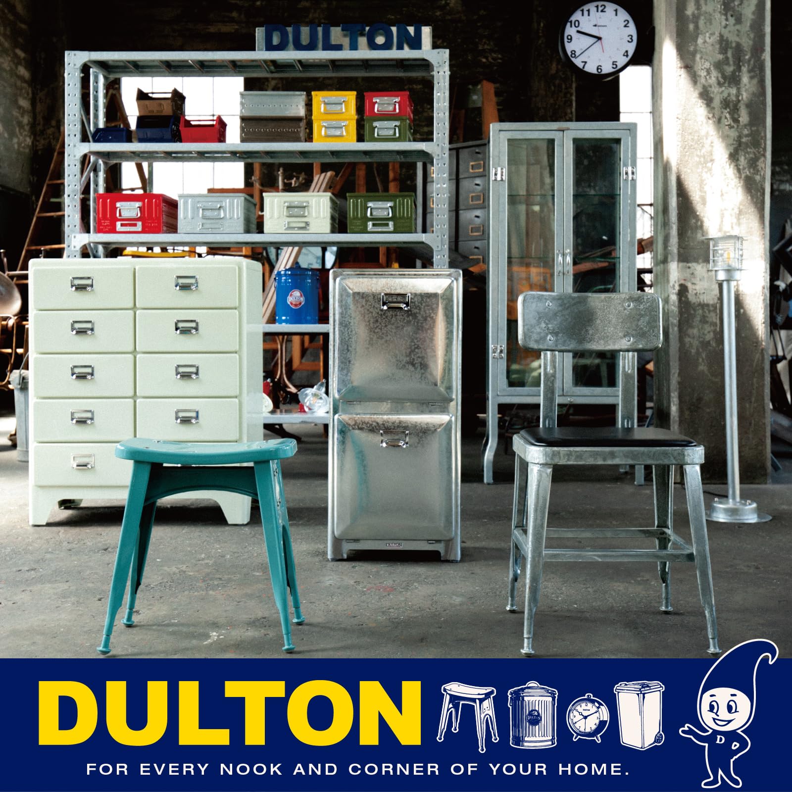 Dulton Stool Clipper 2 Chrome, Stool That Makes You Feel The Possibilities of Wide Applications, Stool, Stool, American Height 17.3-18.9 inches (440-480 mm), Width 15.2 inches (385 mm), Depth 13.8