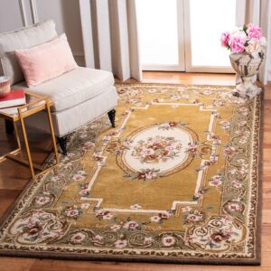 safavieh classic collection area rug - 8'3" x 11', light gold & green, handmade traditional oriental wool, ideal for high traffic areas in living room, bedroom (cl280a)