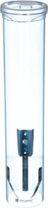 san jamar small pull-type cup dispenser fits 3-4.5 oz cone cups, 3-5 oz flat cups with flip caps for restaurants, dining halls, and fast food, plastic, 16 inches, blue