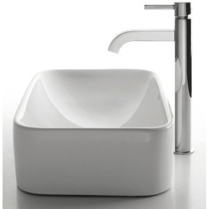 KRAUS 19-inch Rectangular White Porcelain Ceramic Bathroom Vessel Sink and Ramus Faucet Combo Set with Pop-Up Drain, Chrome C-KCV-122-1007CH