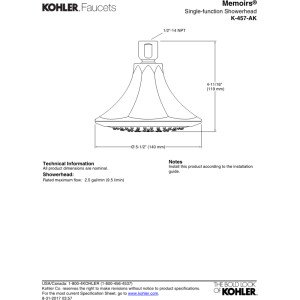 Kohler K-457-AK-CP 5-1/2" 1-Function Spray Shower 2.5GPM Chrome