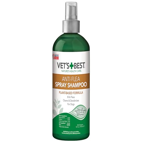 Vet's Best Anti-Flea Spray Shampoo - Dog Flea and Tick Treatment - Plant-Based Formula - Certified Natural Oils - 16 oz