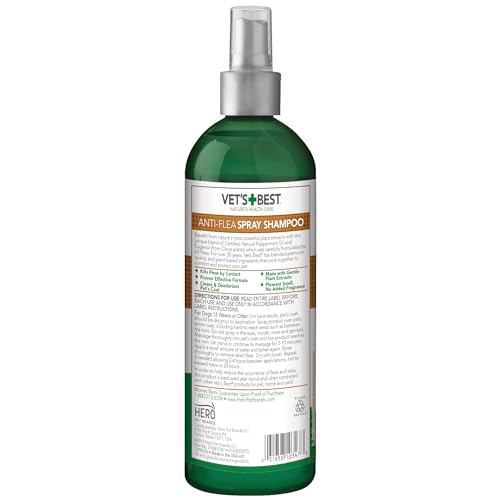 Vet's Best Anti-Flea Spray Shampoo - Dog Flea and Tick Treatment - Plant-Based Formula - Certified Natural Oils - 16 oz