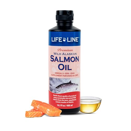 Life Line Pet Nutrition Wild Alaskan Salmon Oil Omega-3 Supplement for Skin & Coat – Supports Brain, Eye & Heart Health in Dogs & Cats, 16.5oz