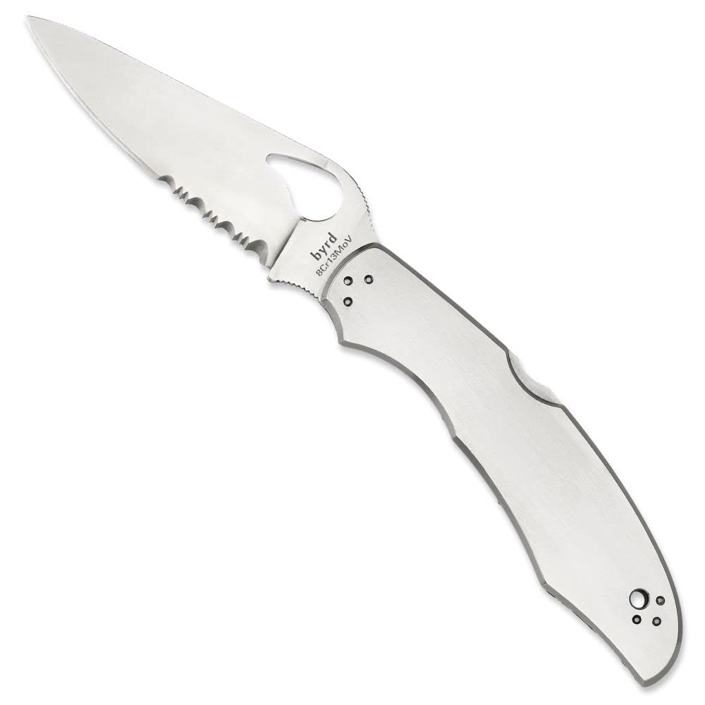 Spyderco Byrd Cara Cara 2 Knife with 3.75" Steel Blade and Durable Stainless Steel Handle - CombinationEdge - BY03PS2