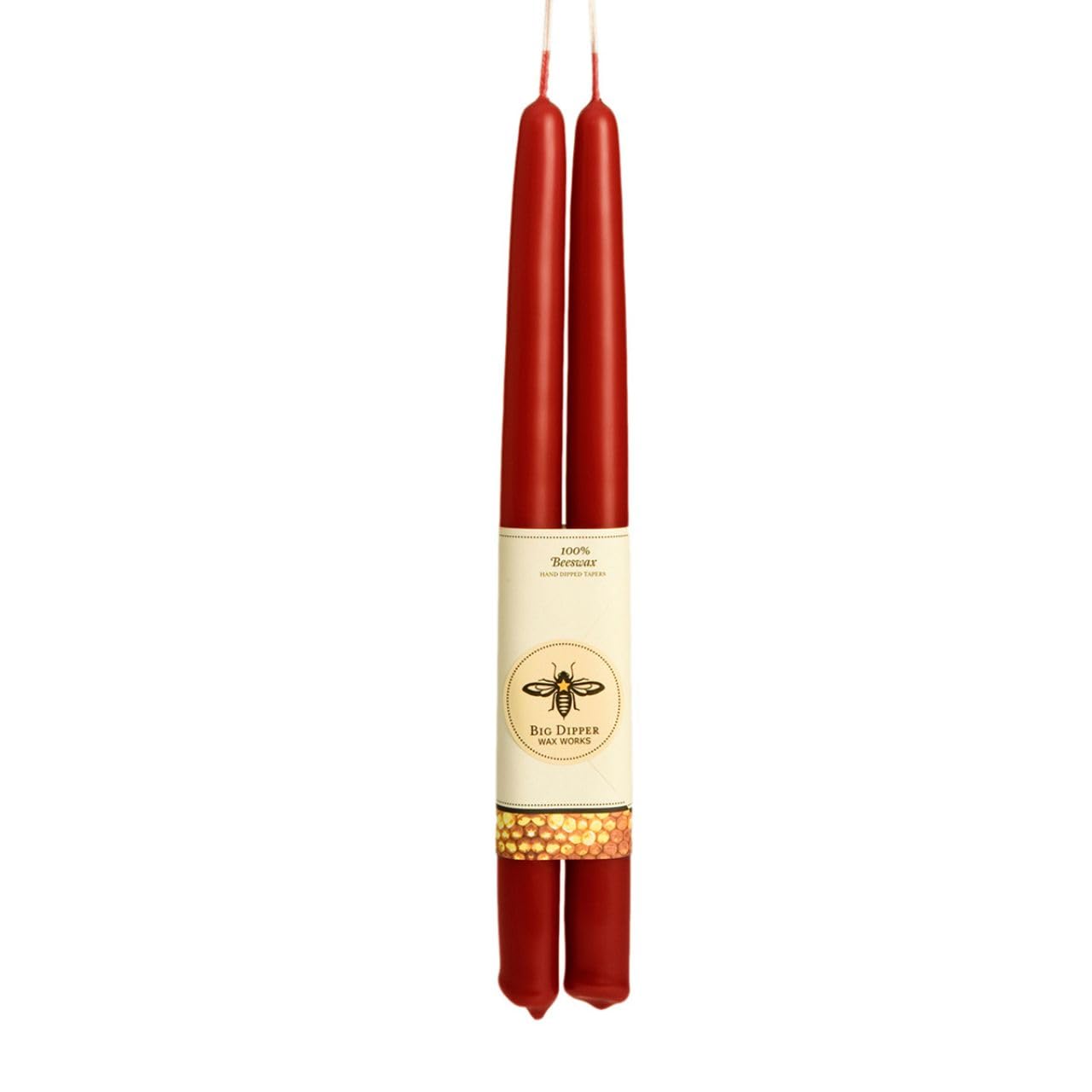 Big Dipper Wax Works Red Candles, Hand Dipped Beeswax Taper Candles, 12-Hour Long Burn, Pure Beeswax Candle 12" x 7/8", All Natural Rich Coloring