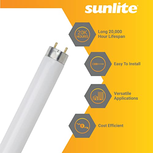 Sunlite 30125 2 Foot T8 Linear Fluorescent Lamp, 17 Watts, 1450 Lumens, F17T8/SP841, 4100K Cool White, Medium G13 Bi-Pin Base, ROHS Compliant, 30 Pack