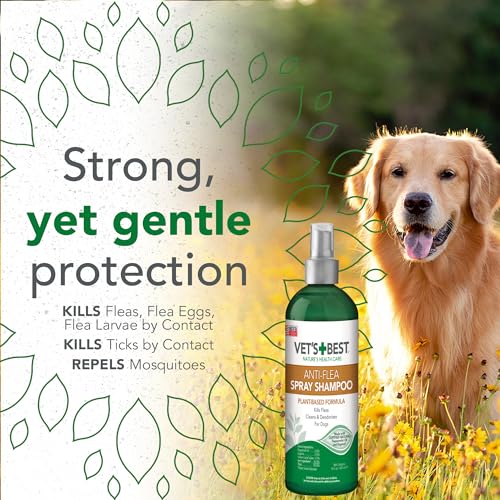 Vet's Best Anti-Flea Spray Shampoo - Dog Flea and Tick Treatment - Plant-Based Formula - Certified Natural Oils - 16 oz