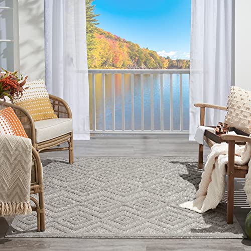 Nourison Versatile Indoor/Outdoor Silver Grey 5' x 7' Area-Rug, Easy-Cleaning, Non Shedding, Bed Room, Living Room, Dining Room, Deck, Backyard, Patio, High Traffic Area (5x7)