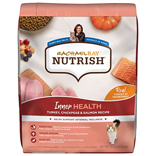 Rachael Ray Nutrish Inner Health Premium Natural Dry Cat Food with Added Vitamins, Minerals & Other Nutrients, Turkey with Chickpeas & Salmon Recipe, 14 Pounds