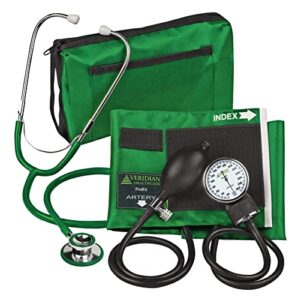 veridian healthcare prokit prokit aneroid sphygmomanometer with dual-head scope, adult, hunter green, (02-12706)