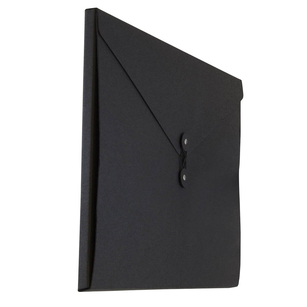 JAM PAPER Kraft Portfolio with Button and String Closure - Jumbo - 12 1/2 x 16 1/2 x 1/2 - Black Recycled - Sold Individually