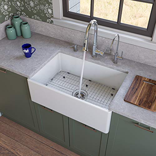 ALFI brand AB510 30-Inch Contemporary Smooth Fireclay Farmhouse Kitchen Sink, White