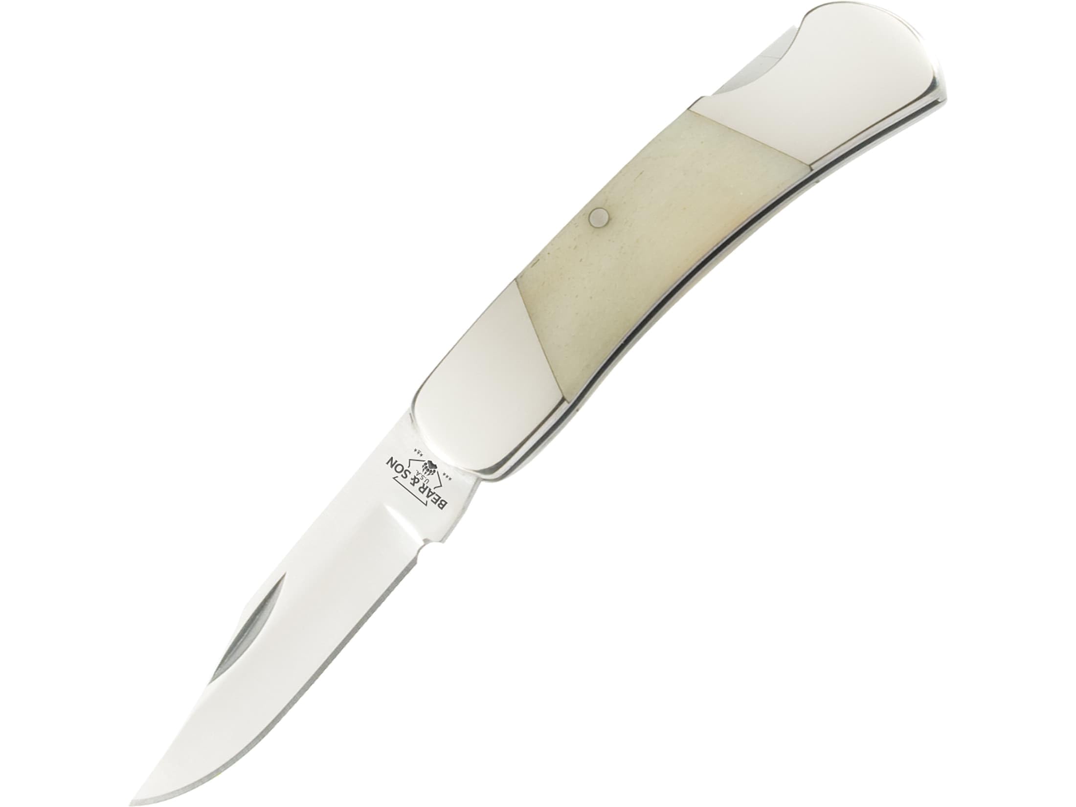 Bear & Son Cutlery 3-inch Executive Upswept Lockback Knife, High Carbon 2-1/8 Inch Blade, White Smooth Bone Handle, Nickel Silver Bolster & Polished Hollow Ground Blade (WSB26)