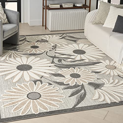 Nourison Aloha Indoor/Outdoor Beige 6' x 9' Area-Rug, Easy-Cleaning, Non Shedding, Bed Room, Living Room, Dining Room, Kitchen, Backyard, Deck, Patio (6x9)