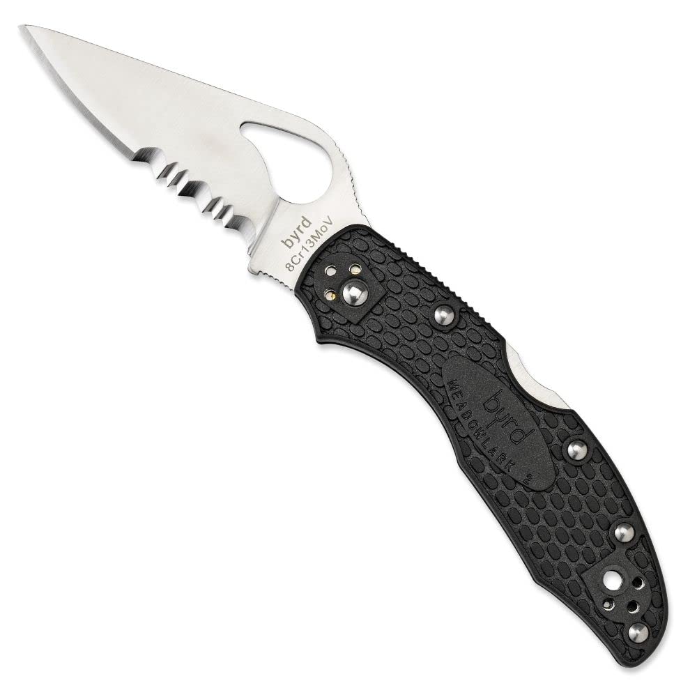 Spyderco Byrd Meadowlark 2 Lightweight Knife with 2.90" Stainless Steel Blade and Black Non-Slip FRN Handle - CombinationEdge - BY04PSBK2