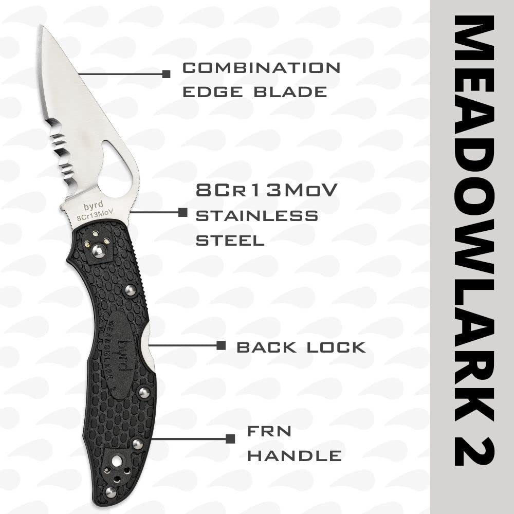 Spyderco Byrd Meadowlark 2 Lightweight Knife with 2.90" Stainless Steel Blade and Black Non-Slip FRN Handle - CombinationEdge - BY04PSBK2