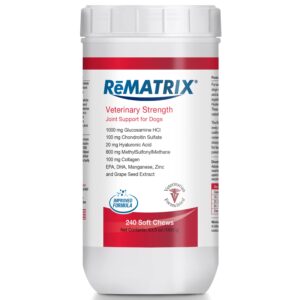 pet health solutions phs rematrix joint support supplement for dogs - glucosamine, chondroitin, msm, omega-3 - hip and joint pain relief and support for dogs - made in usa - 240 soft chews