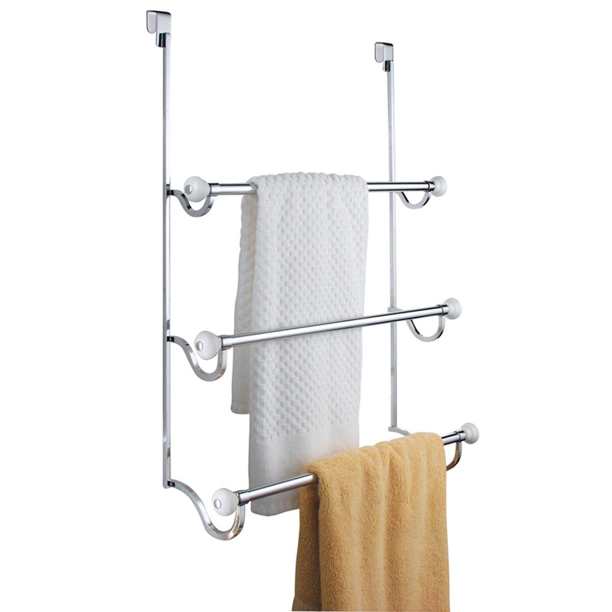 iDesign York Metal Over the Shower Door Towel Rack, Hooks for Master, Guest, Kids' Bathroom, 4.75" x 17.75" x 22.5", Chrome