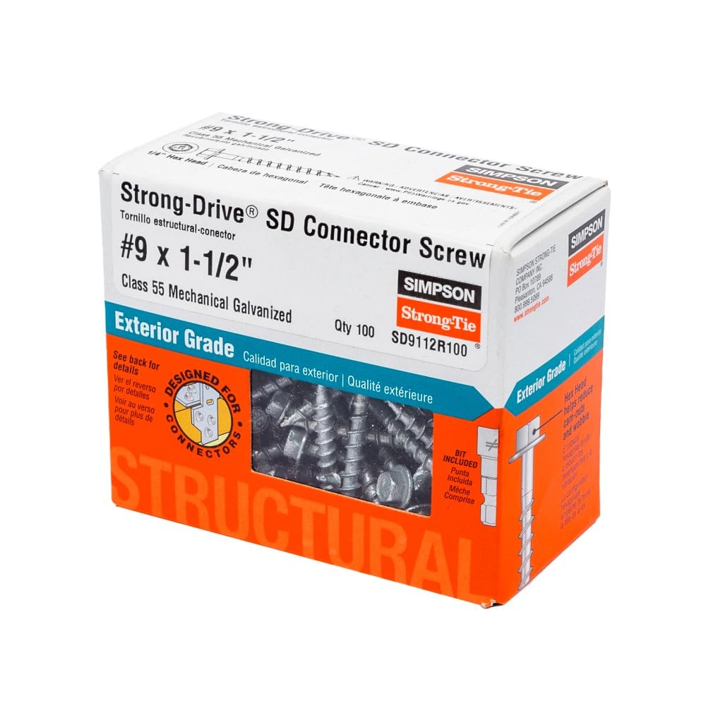 Simpson Strong-Tie SD9112R100 Strong-Drive SD Connector Screw #9 x 1-1/2 in. 1/4-Hex Drive, Mech. Galv. (100-Qty)