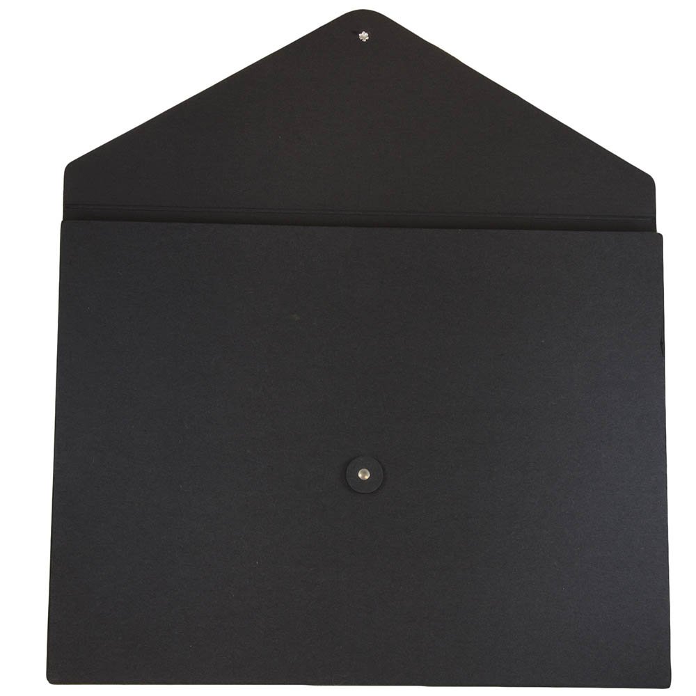 JAM PAPER Kraft Portfolio with Button and String Closure - Jumbo - 12 1/2 x 16 1/2 x 1/2 - Black Recycled - Sold Individually