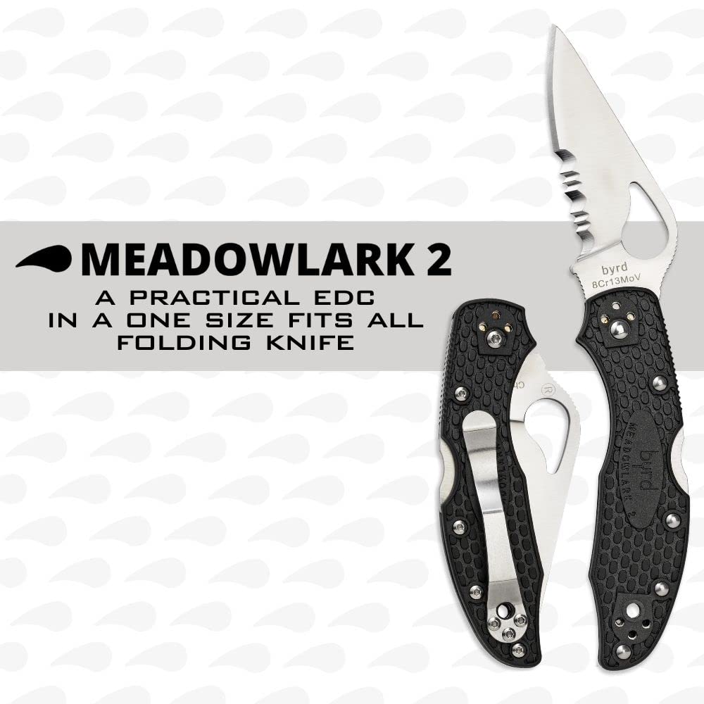 Spyderco Byrd Meadowlark 2 Lightweight Knife with 2.90" Stainless Steel Blade and Black Non-Slip FRN Handle - CombinationEdge - BY04PSBK2