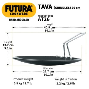 Futura 10inch Hard Anodised Concave Tava Griddle, 10-Inch, 4.88 with Steel Handle, 26 cm, Black