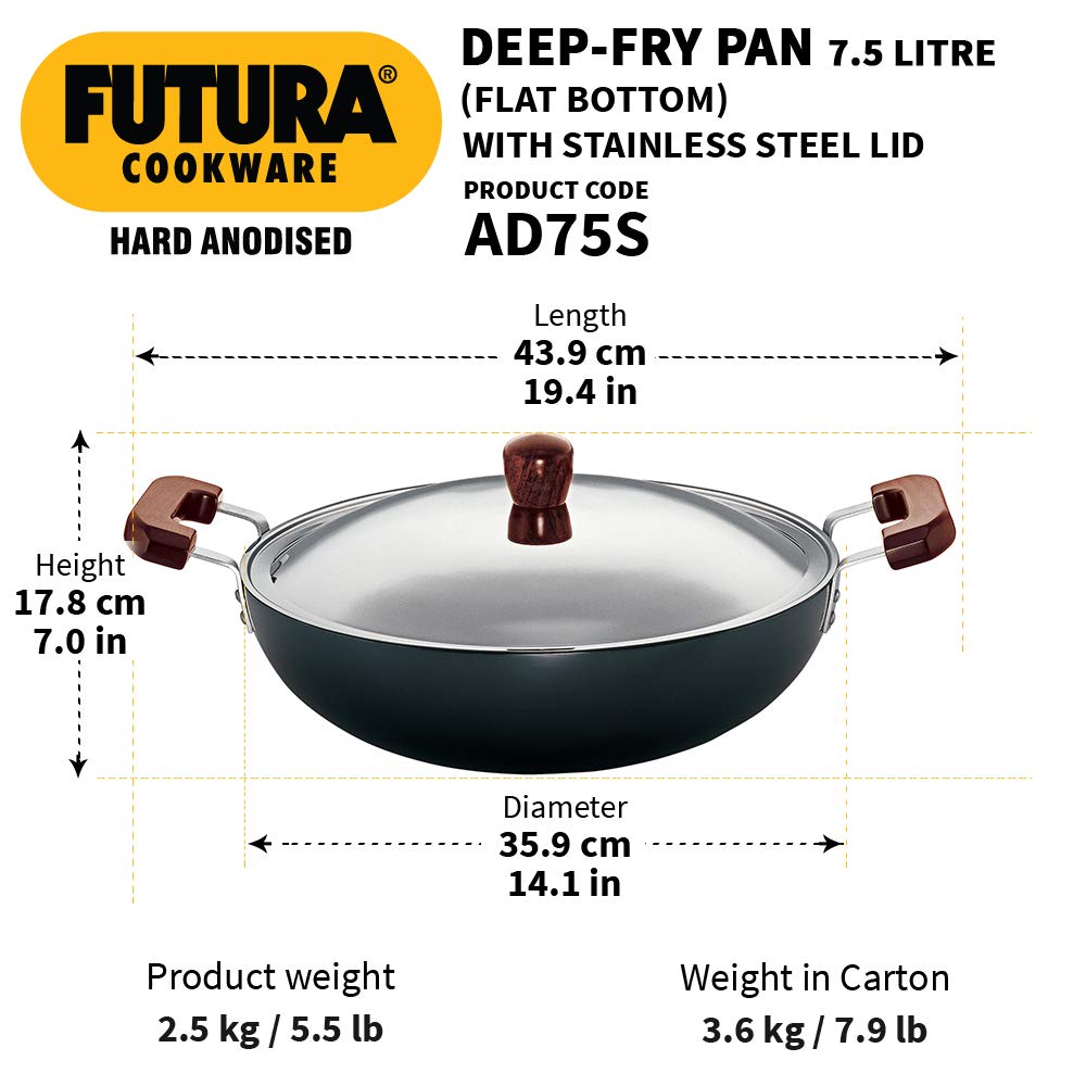 Futura Hard Anodised Deep-Fry Pan, 7.5L, Gray