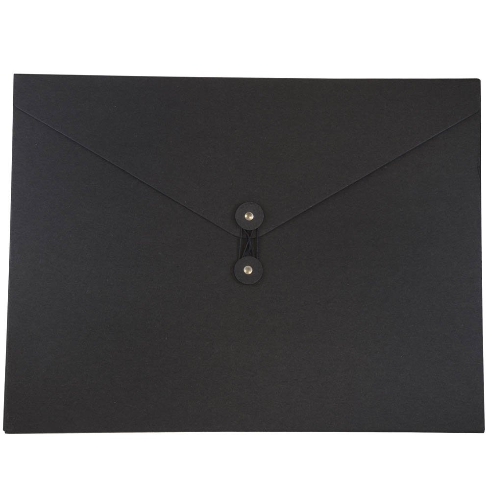 JAM PAPER Kraft Portfolio with Button and String Closure - Jumbo - 12 1/2 x 16 1/2 x 1/2 - Black Recycled - Sold Individually