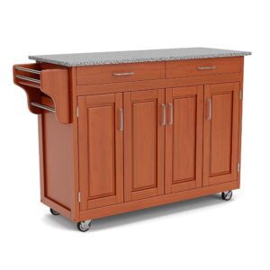 create-a-cart cottage oak 4 door cabinet kitchen cart with gray granite top by home styles