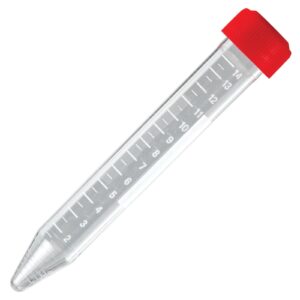 globe scientific 6264 polypropylene centrifuge tube with separate red screw cap, non-sterile, 15ml capacity, printed graduation, bulk pack (case of 500)