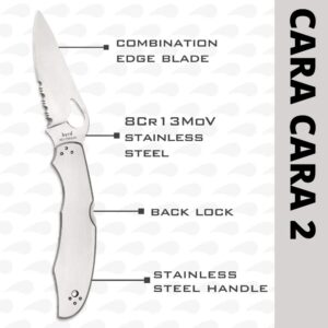 Spyderco Byrd Cara Cara 2 Knife with 3.75" Steel Blade and Durable Stainless Steel Handle - CombinationEdge - BY03PS2