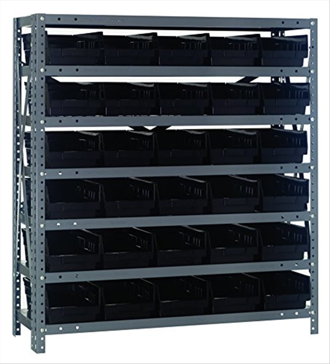 Quantum Storage Systems 1239-102BK Steel Shelving Unit with 4" Shelf Bins, 12" D x 36" W x 39" H, Black