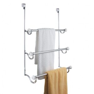 iDesign York Metal Over the Shower Door Towel Rack, Hooks for Master, Guest, Kids' Bathroom, 4.75" x 17.75" x 22.5", Chrome