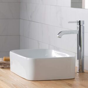 KRAUS 19-inch Rectangular White Porcelain Ceramic Bathroom Vessel Sink and Ramus Faucet Combo Set with Pop-Up Drain, Chrome C-KCV-122-1007CH