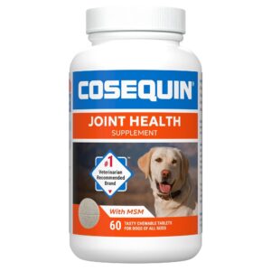 nutramax laboratories cosequin maximum strength joint health supplement for dogs - with glucosamine, chondroitin, and msm, 60 chewable tablets