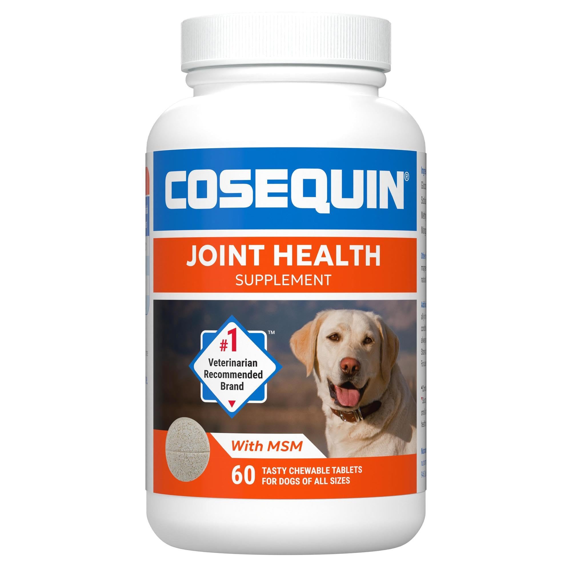 Nutramax Laboratories Cosequin Maximum Strength Joint Health Supplement for Dogs - With Glucosamine, Chondroitin, and MSM, 60 Chewable Tablets