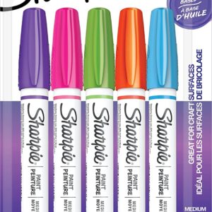 Sharpie Oil-Based Paint Markers, Medium Point, Bright Colors, 5 Count - Great for Rock Painting