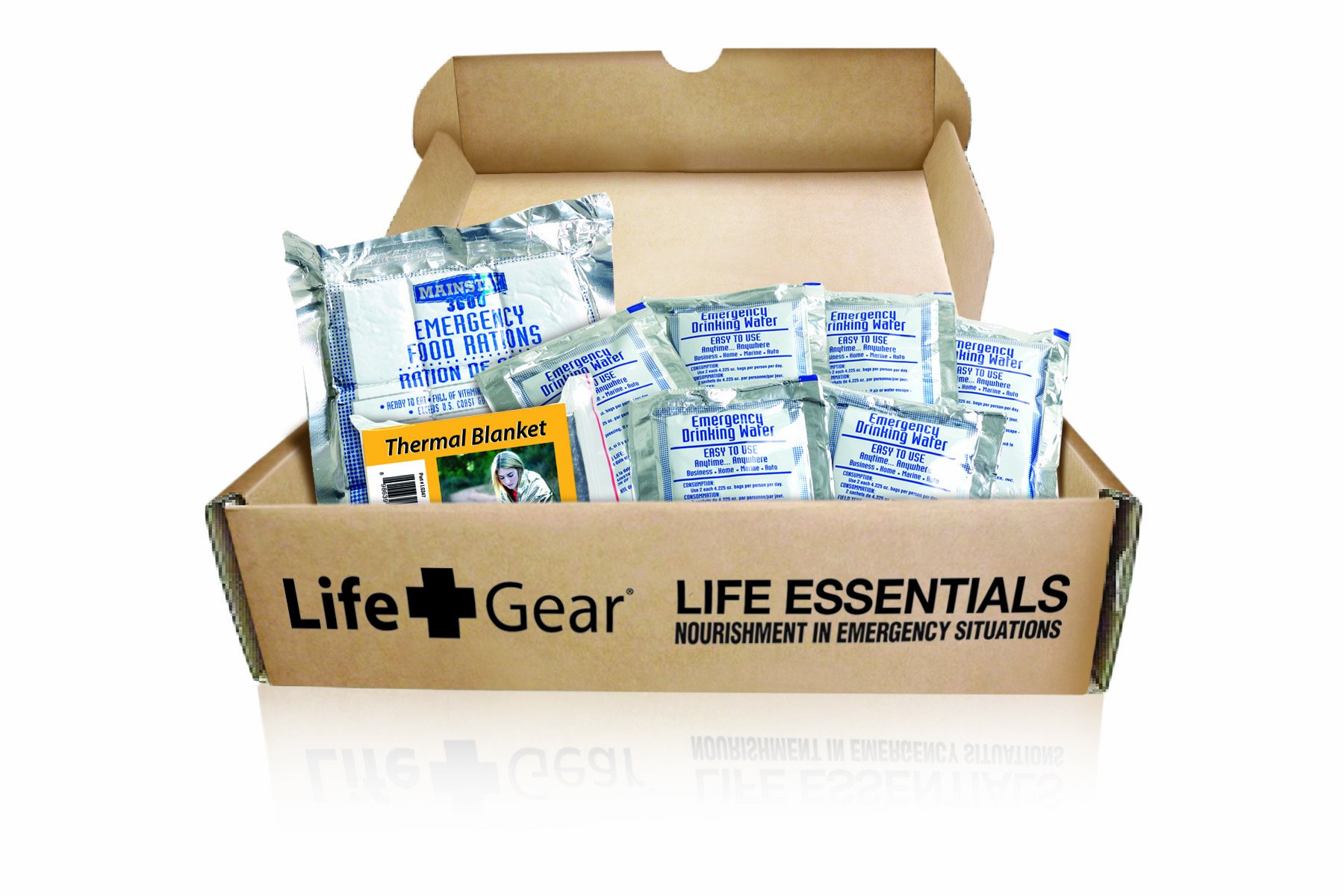 Life Gear - LG329 Emergency Food, Water & Thermal blanket for 1 person, 3 days, add to emergency or survival kit Brown Box