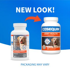 Nutramax Laboratories Cosequin Maximum Strength Joint Health Supplement for Dogs - With Glucosamine, Chondroitin, and MSM, 60 Chewable Tablets