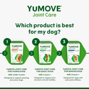 YuMOVE Adult Dog Tablets | Hip and Joint Supplement for Dogs with Glucosamine, Chondroitin, Hyaluronic Acid, Green Lipped Mussel | Dogs Aged 6 to 8 | 120 Count Tablets, Treat Colored