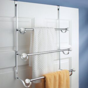 iDesign York Metal Over the Shower Door Towel Rack, Hooks for Master, Guest, Kids' Bathroom, 4.75" x 17.75" x 22.5", Chrome