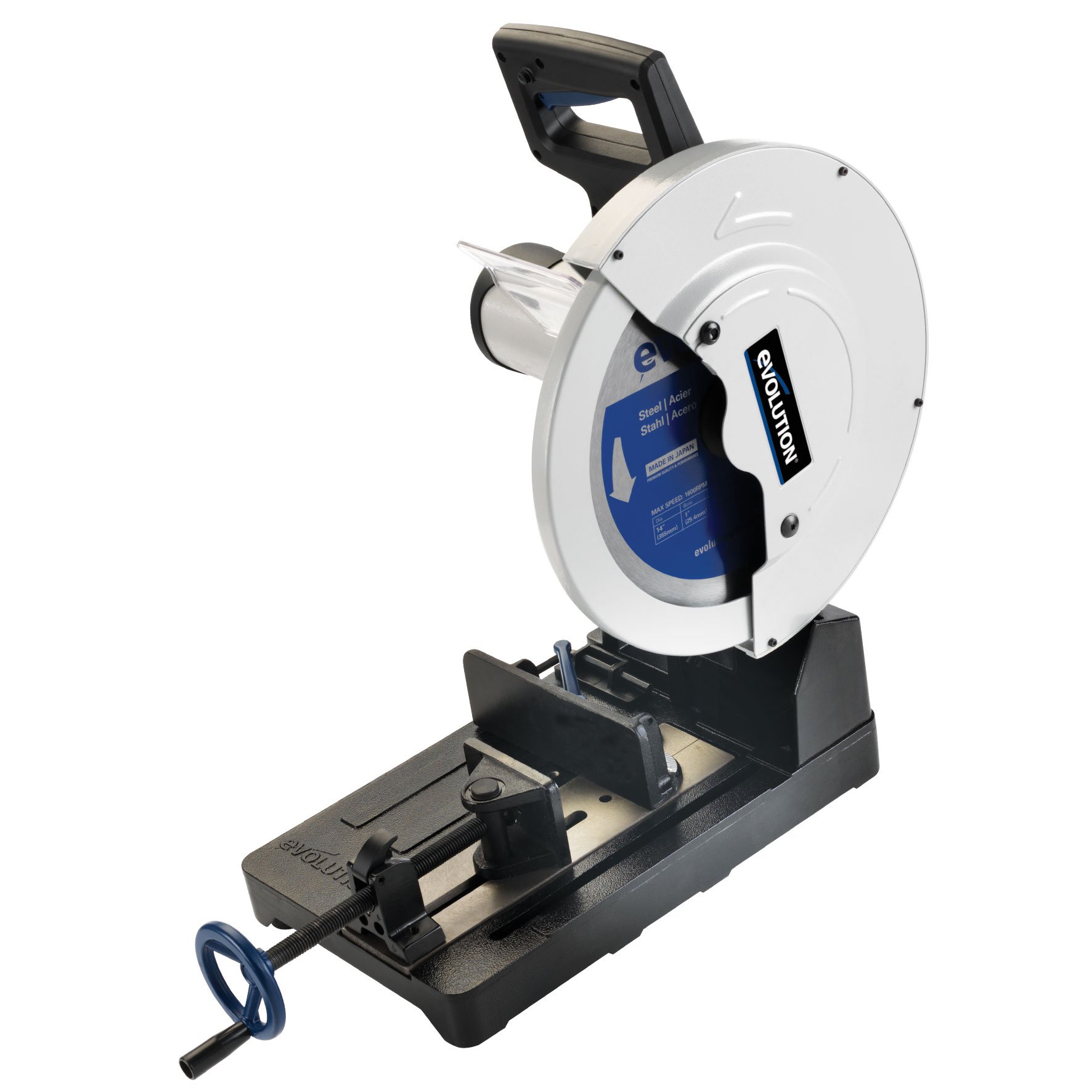 Evolution Power Tools | Chop Saw | Metal Cutting Cut Off Saw | 14-Inch | 15-Amp Motor | 0-45˚ Miter Range | 14" 66T Mild Steel TCT Blade | Metal Chop Saw with Blade for Metal Cutting | EVOSAW380