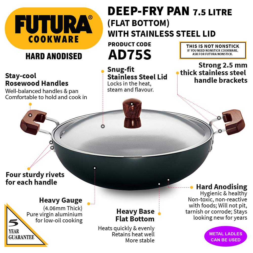 Futura Hard Anodised Deep-Fry Pan, 7.5L, Gray