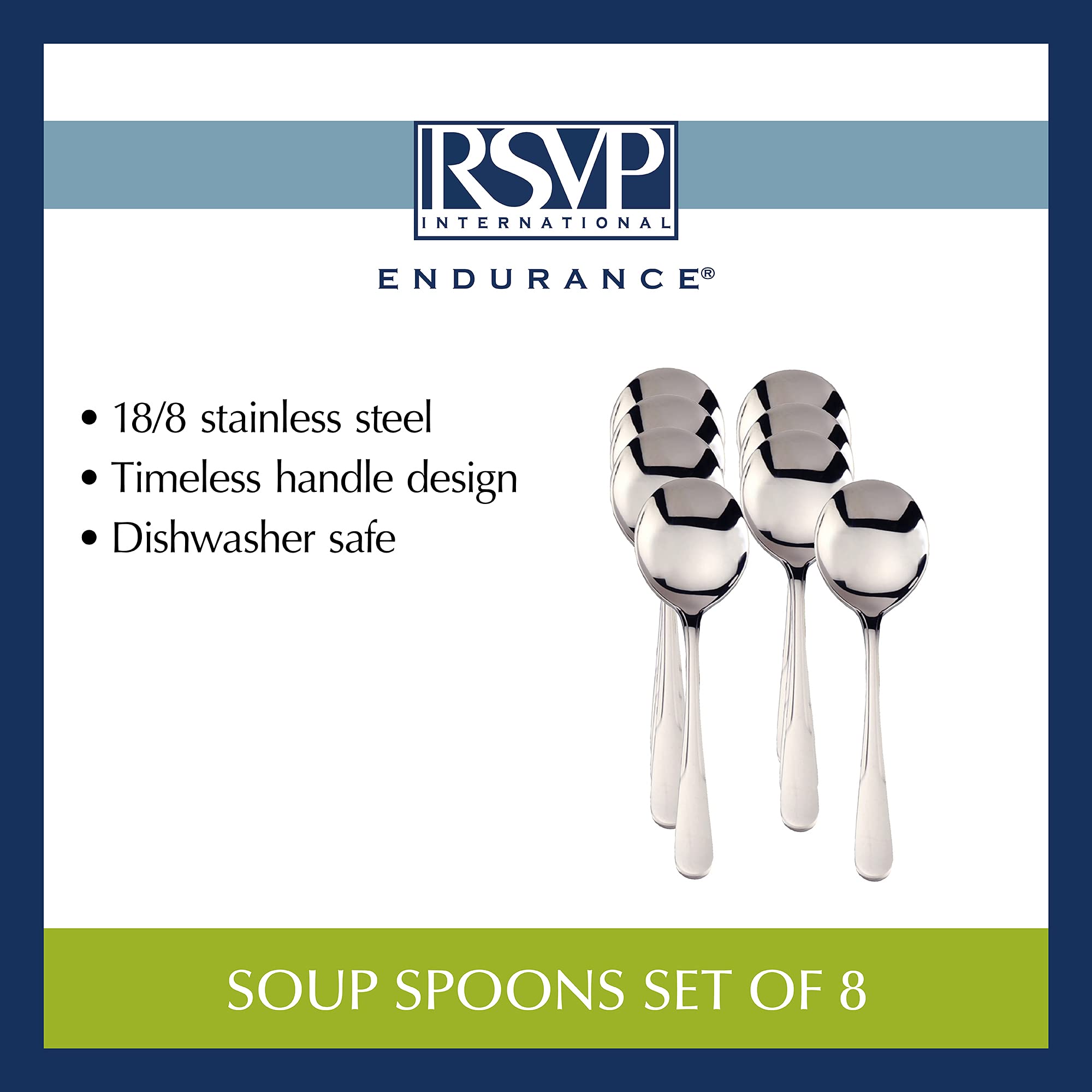 RSVP Monty's Stainless Steel Soup Spoons - Set of 8