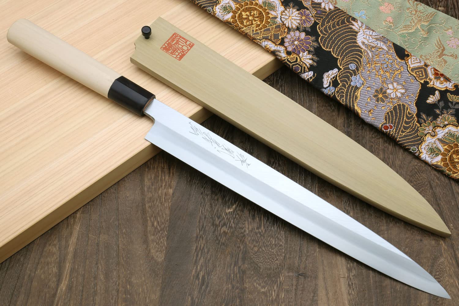 Yoshihiro Shiroko High Carbon Steel Kasumi Yanagi Magnolia Handle Sushi Sashimi Chef Knife (9.5" (240mm))