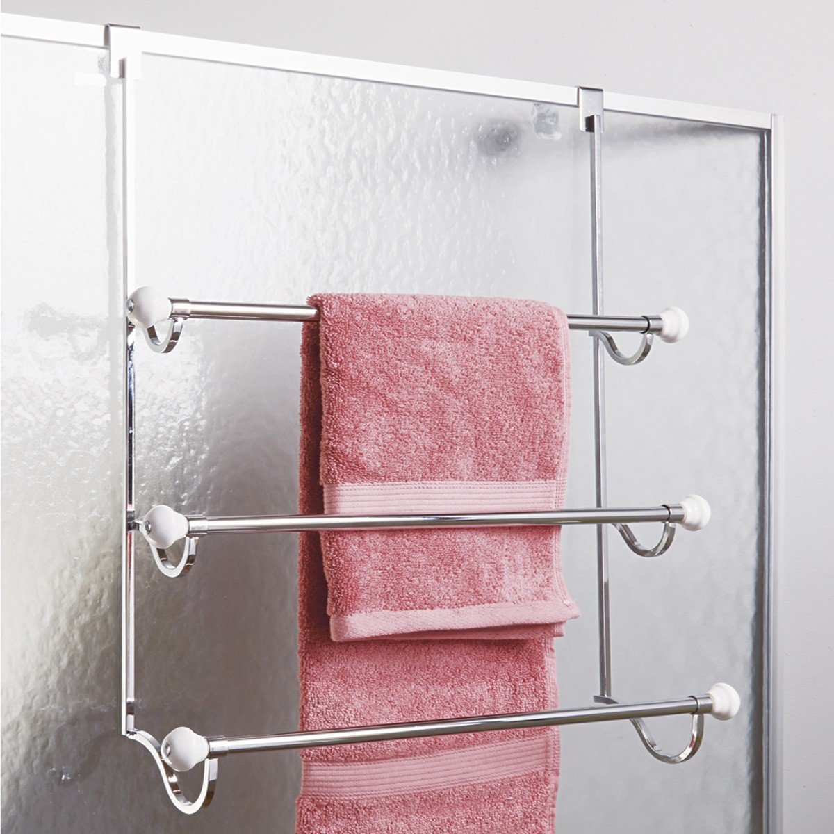 iDesign York Metal Over the Shower Door Towel Rack, Hooks for Master, Guest, Kids' Bathroom, 4.75" x 17.75" x 22.5", Chrome