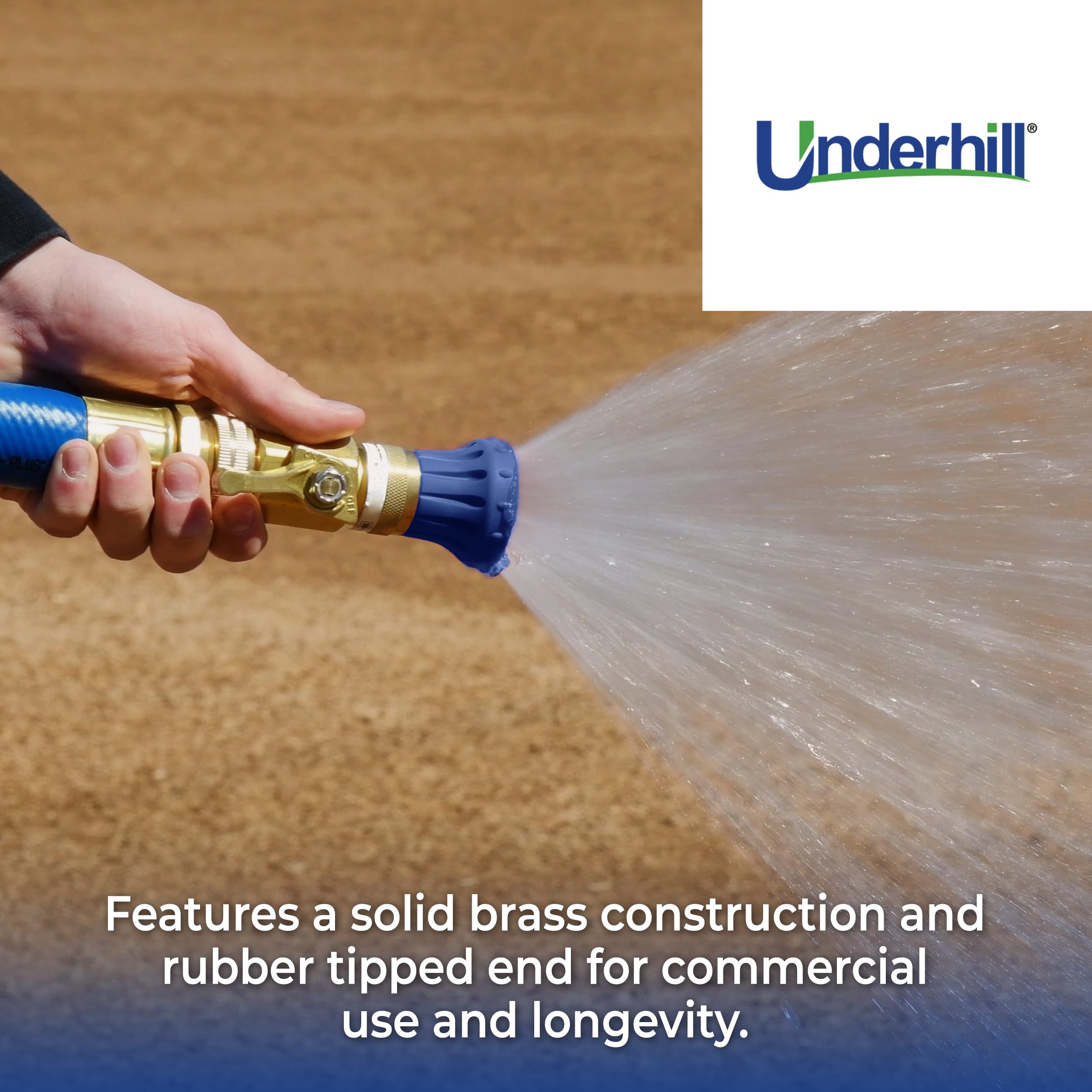 Underhill Precision Cloudburst Garden Water Hose Nozzle, Sprayer, 48 GPM 80 PSI, 3/4-Inch Thread Inlet, Heavy-Duty Brass and Rubber, HN4800